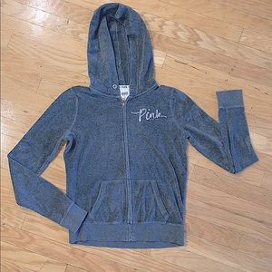 VS Pink,Grey Velour Zip Up Hoodie